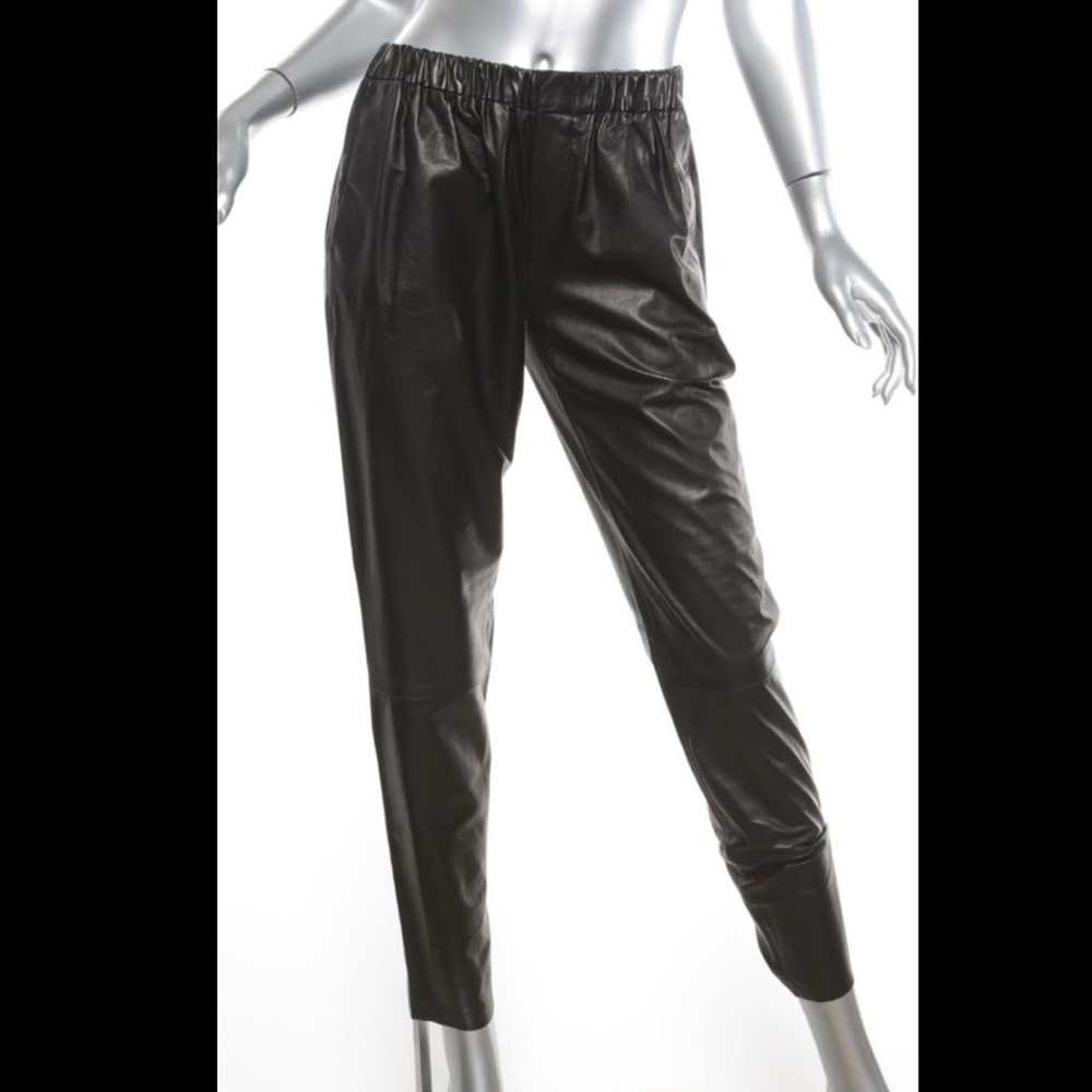 VINCE Black Leather Relaxed Elastic Waist Jogging Pants S - Picture 5 of 16